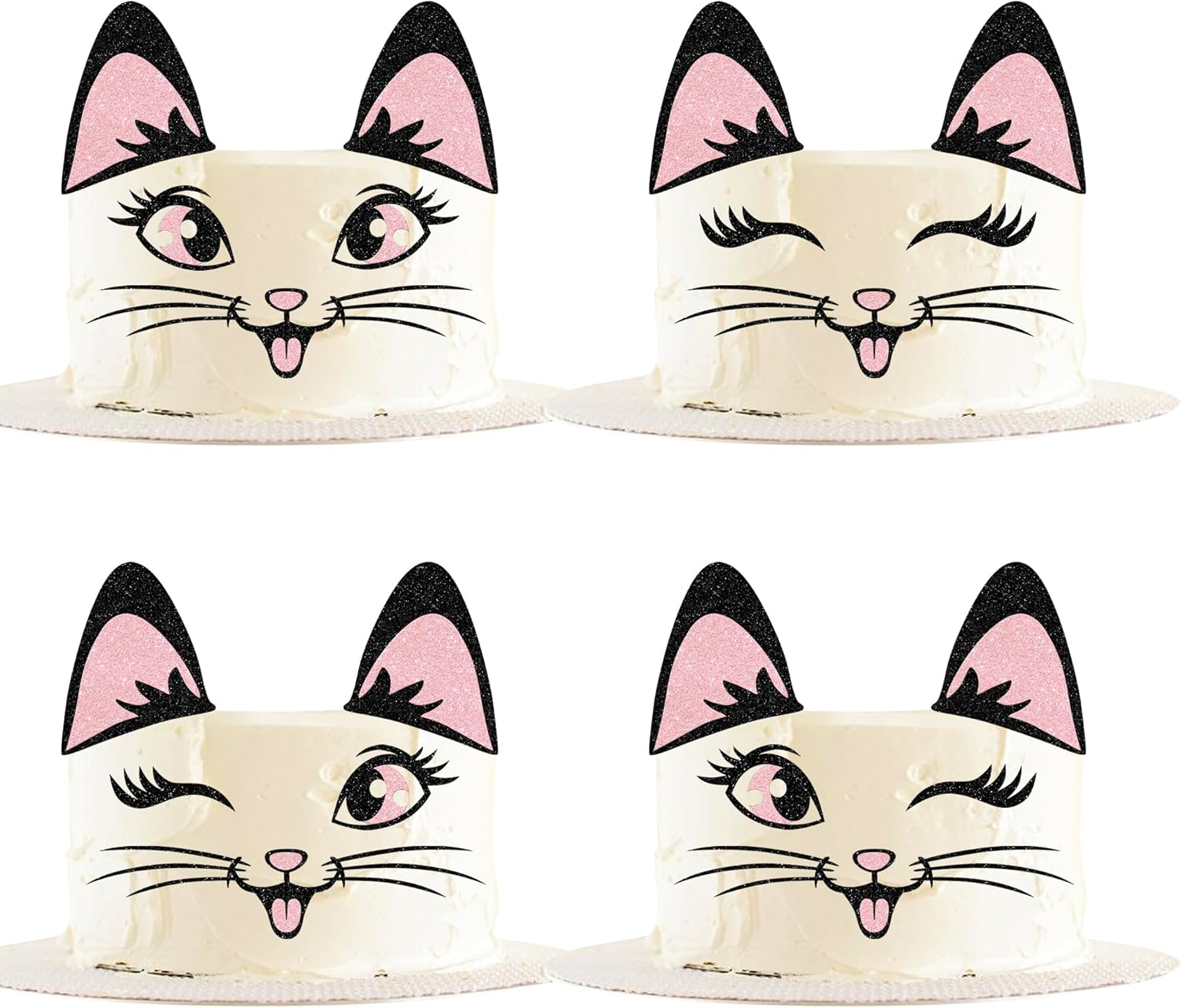 Rsstarxi 20 Pack Cat Cake Topper Cute Meow Cat Ears Eyelashes Cake Pick Set for Cat Themed Baby Shower Birthday Party Cake Decorations Supplies