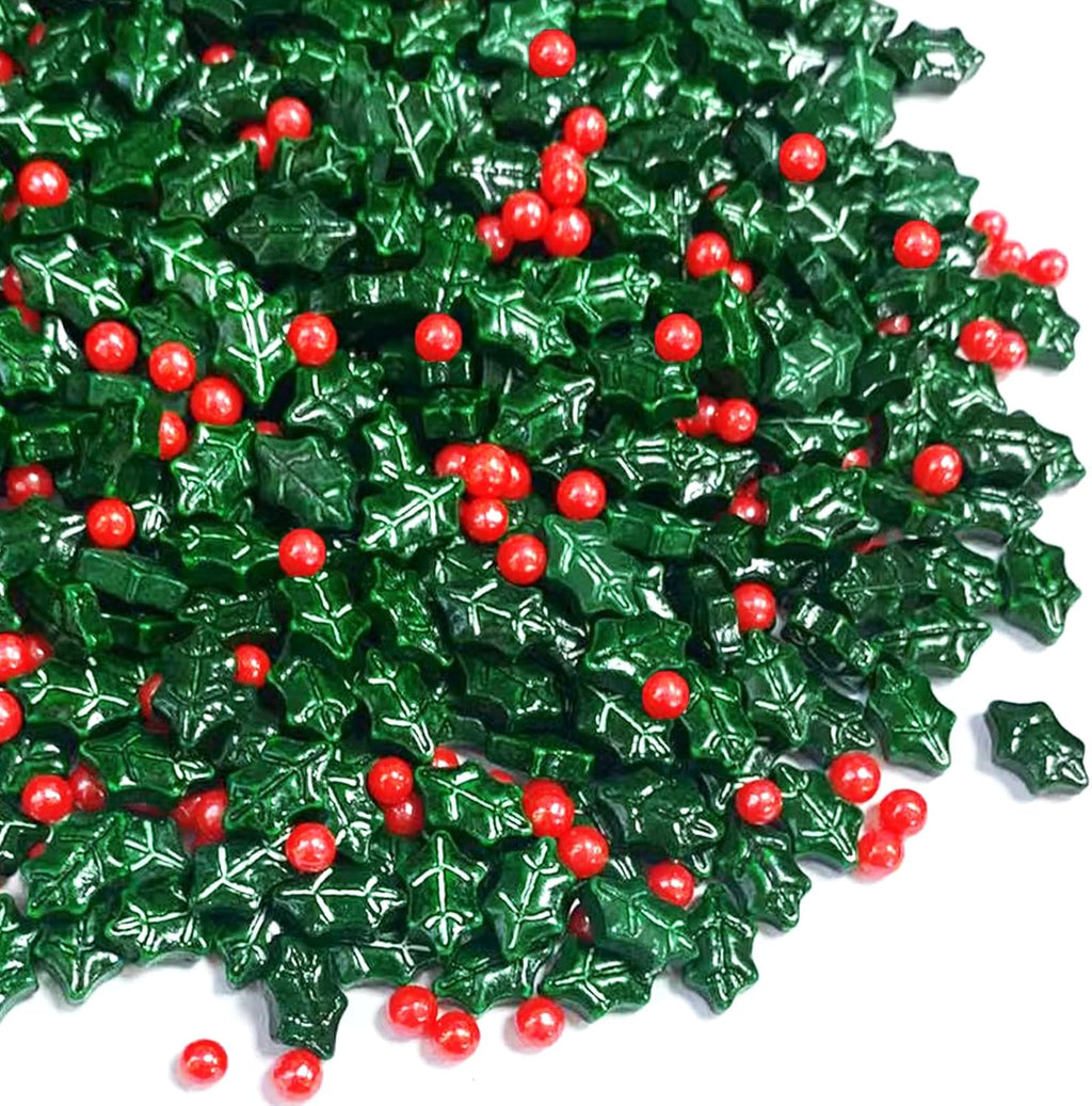 Sentovac Holly Berry Sprinkles Christmas Red and Green Holiday Sprinkles Edible for Cake Decorating Cookie Cupcake Topper Baking Decorations Halloween Christmas Supplies