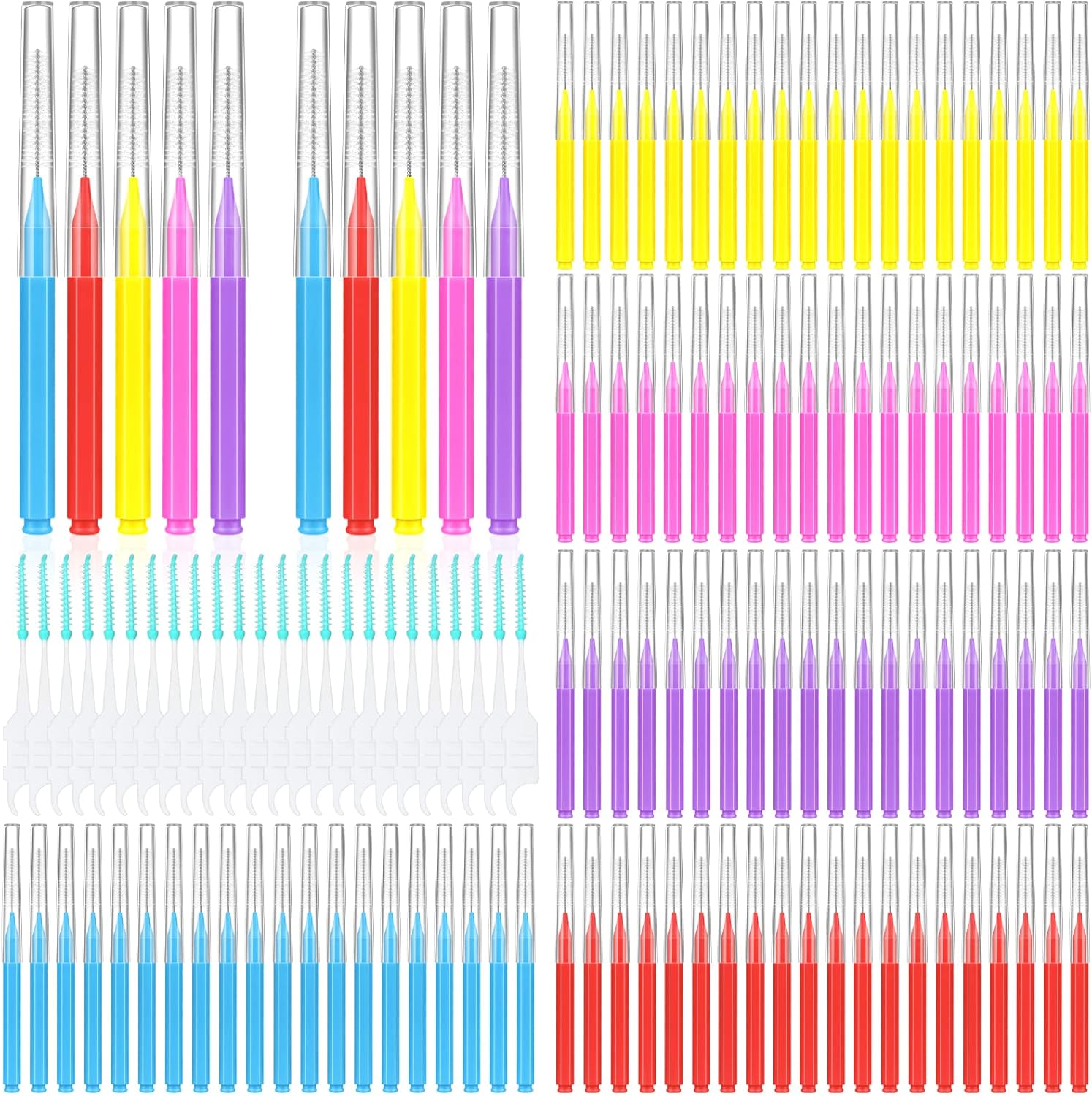 300 Pcs Interdental Brushes for Braces, 6 Size Soft and Bendable Braces Brush for Cleaning, Toothpick Dental Tooth Flossing Head Oral Dental Hygiene Flosser Teeth Gum Braces Tooth Cleaning Tool