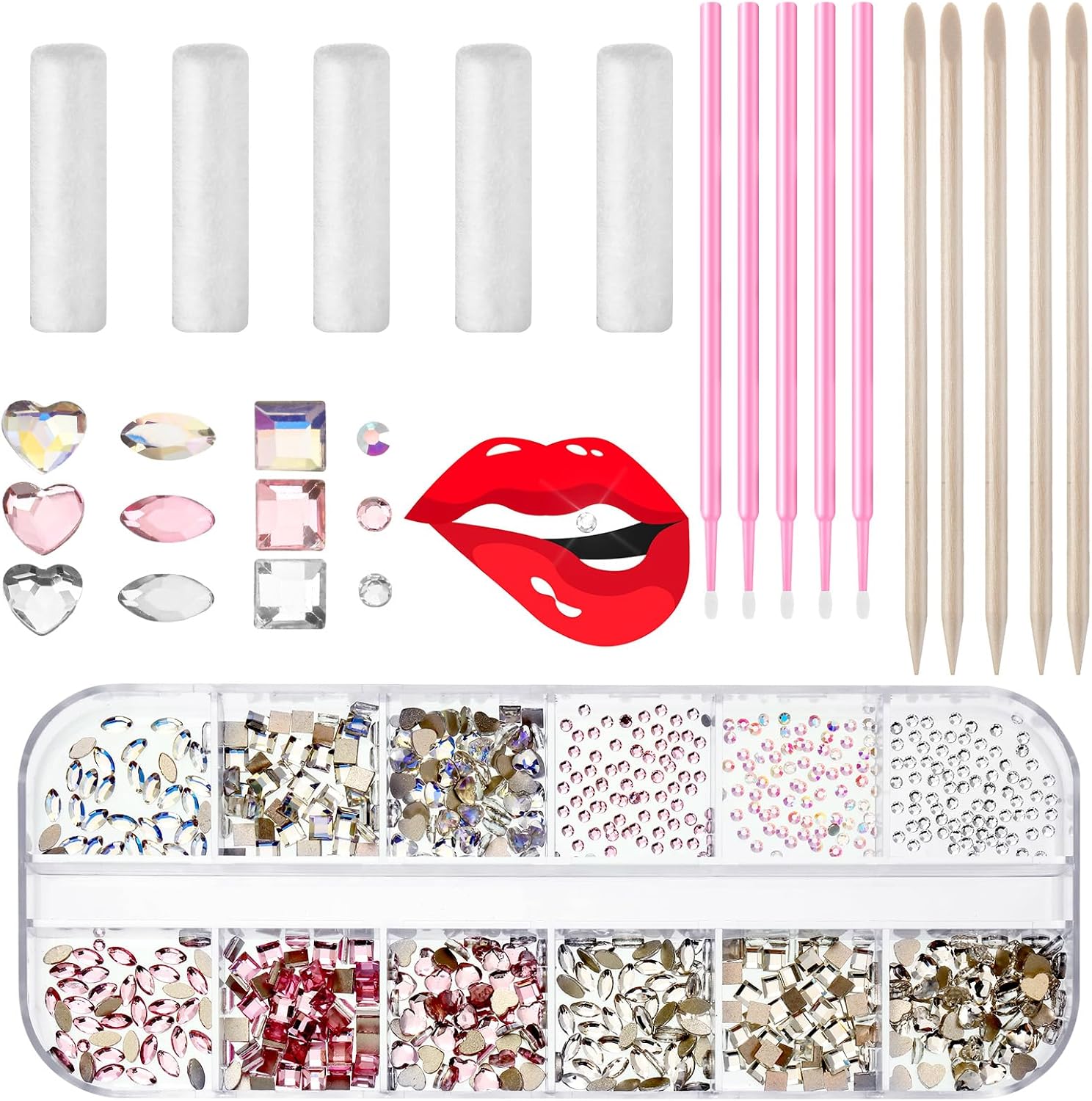 Sosation 377 Pcs 4 Shapes Tooth Gem Kit Jewelry DIY Crystal Tooth Gems Professional Fashionable Artificial Crystal Reflective Ornaments Shining Teeth for Birthday Party Decor