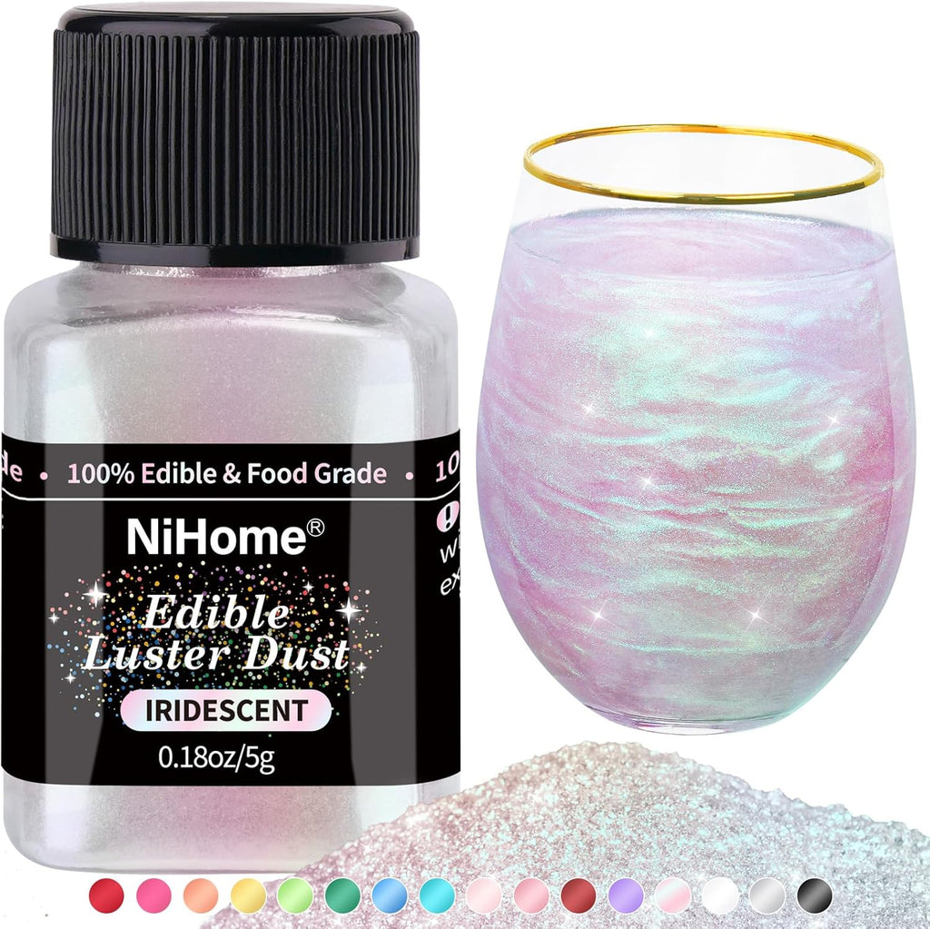 NiHome Edible Food-Grade Glimmer Powder Glitter Luster Dust Metallic Food Decorating Sprinkle Glimmery Dust for Drink Wine Beverage Cake Candy Dessert Bakery Restaurant Vegan (0.18oz/5g, Iridescent)