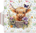 Whaline 80Pcs Summer Highland Cow Paper Napkin Watercolor Cute Cow Flower Disposable Napkins Western Rustic Farmhouse Luncheon Dinner Napkin for Spring Summer Western Baby Shower Party Supplies