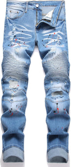 QIMYUM Men's Slim Fit Jeans Ripped Skinny Jeans for Men, Fashion Biker Jeans Stretch Moto Cargo Denim Pants