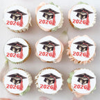 Gyufise 48Pcs Edible 2026 Graduation Cap Cupcake Toppers Wafer Paper Class of 2026 Grad Cap Cupcake Picks for 2026 Graduation Theme Party Cake Decorations Supplies Red