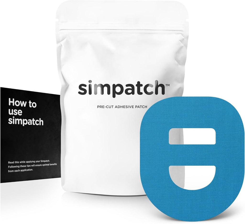 SIMPATCH – Omnipod Adhesive Patch with Strap (25-Pack) – Waterproof Adhesive, CGM Tape (Blue)
