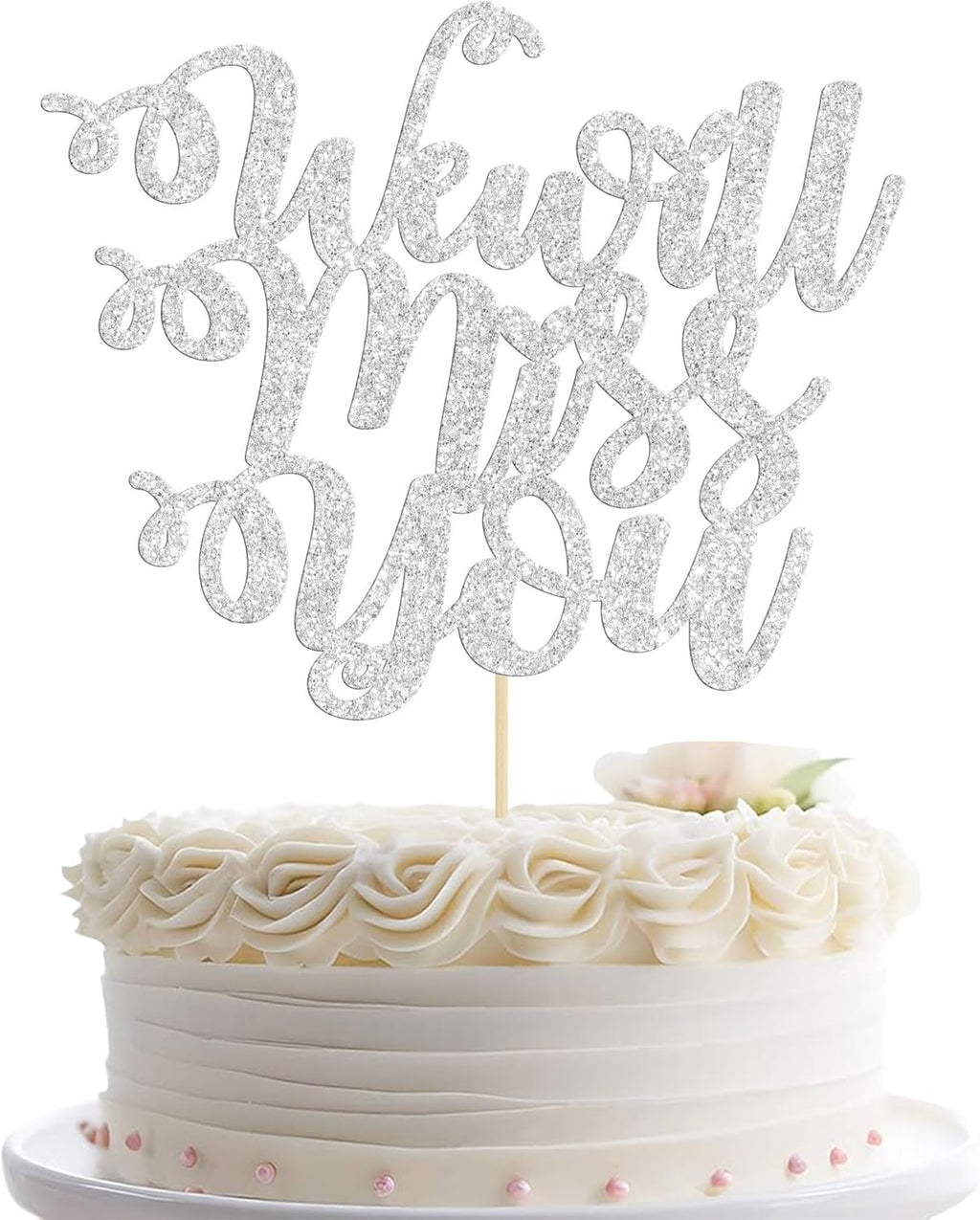 1 Pack We Will Miss You Cake Topper Glitter Red Love Heart Good Luck Cake Pick Retirement Theme Going Away Party Cake Decorations Silver