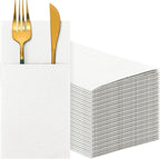 Cindeer 75 Pcs White Linen Dinner Feel Napkins with Built in Flatware Pocket Prefolded Paper Disposable Airlaid Guest Hand Towel for Silverware Wedding Reception Christmas Baby Shower
