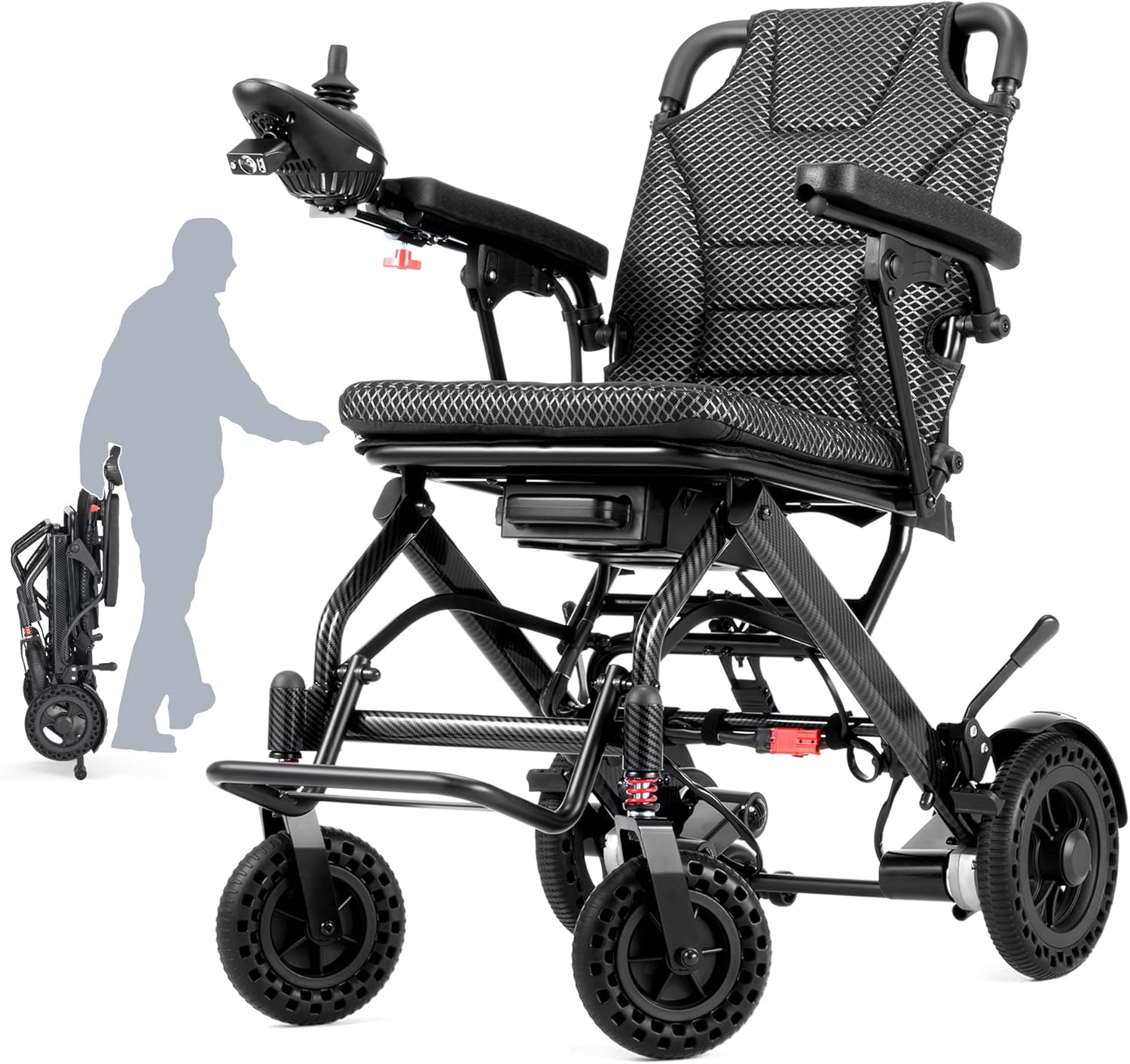 35lbs Lightweight Electric Wheelchair, Foldable Electric Wheelchair for Adults, Seniors, 360W Dual Motor Power Wheelchair 20 Miles for Travel, Park Hospital, 330 lbs Capacity-12Ah 18.5" Seat