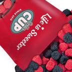 By The Cup Raspberries and Blackberries Soft Chewy Fruit Flavored Jells Covered in Candy Seeds, 2 lb Bulk Bag
