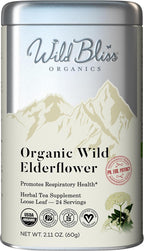 Wild Bliss Organic Elderflower Tea – Immune and Respiratory Support - Caffeine Free Loose Leaf Elder Flowers - 2.11 Ounces - 24 Servings