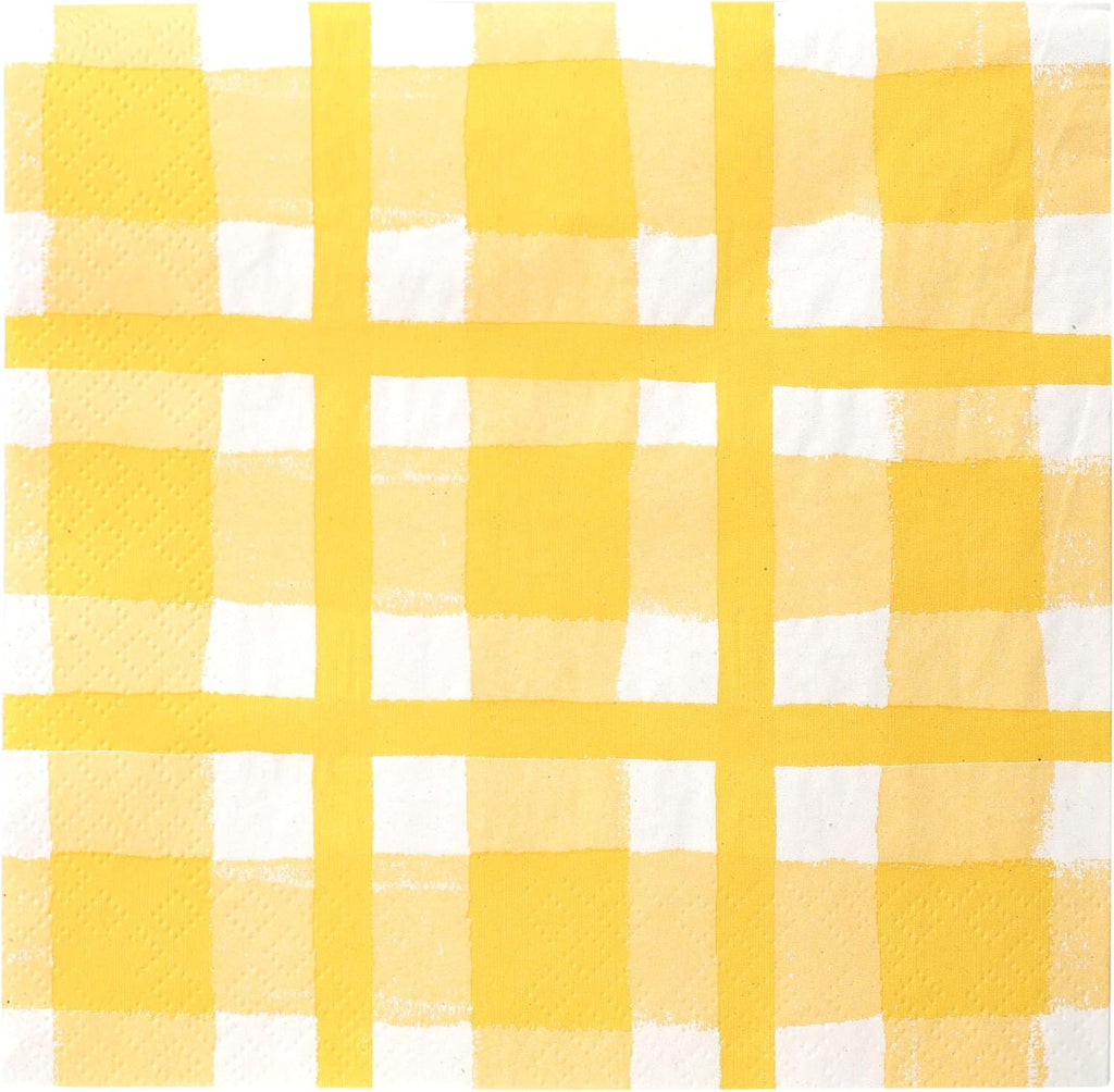 Talking Tables 20 x Yellow Gingham Disposable Napkins, Recycled Checkered Paper Serviettes for Picnics & Al Fresco Summer Dining Eco-Friendly for Birthday Easter, Weddings, BBQ, Decoupage 3ply 33cm