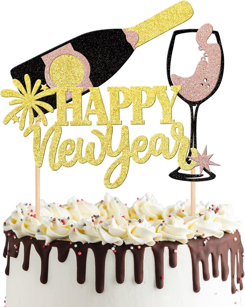 1 PCS 2026 Happy New Year Cake Topper Assembled Glitter Fireworks Cheers to 2026 New Year's Eve Cake Pick Hello 2026 Cake Decorations for Welcome 2026 Happy New Year Theme Holiday Party Supplies