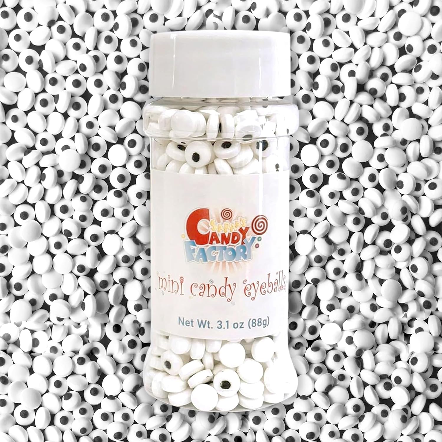 Sarah's Candy Factory Mini Size (0.3 inches) 3.1 Oz in Bottle Candy Eyes Eyeballs for Cake, Cupcake Toppers, Cookie Decorations Edible Sugar Icing Kosher in a Bottle