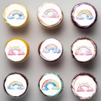 36PCS Edible Rainbow Cupcake Toppers Wafer Paper Groovy Cake Picks Edible Hippie Rain Bow Cake Topper Two Groovy Cupcake Picks for Hippie Theme Party Decor