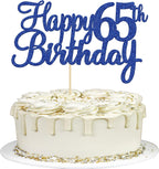 Gyufise 1Pc Happy 65th Birthday Cake Topper Blue Glitter 65th Birthday Cake Pick Cheers to 65 Years Old Sixty Five and Fabulous Cake Decorations for 65th Birthday Wedding Anniversary Party Supplies