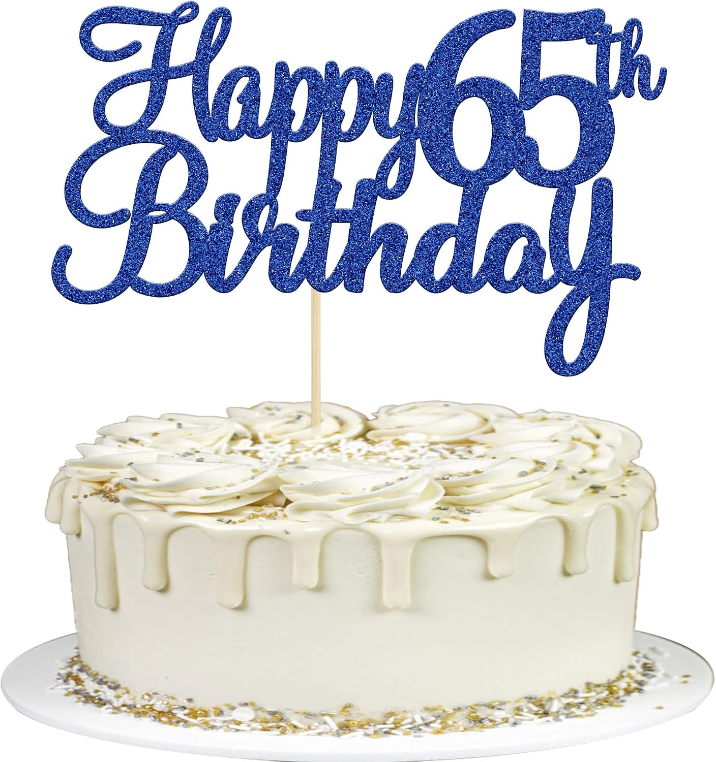 Gyufise 1Pc Happy 65th Birthday Cake Topper Blue Glitter 65th Birthday Cake Pick Cheers to 65 Years Old Sixty Five and Fabulous Cake Decorations for 65th Birthday Wedding Anniversary Party Supplies
