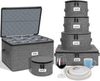 punemi 6-Piece Hard Shell China Storage Containers, Mug & Cup Organizer, Wine Glass Storage Boxes with Dividers & Carry Handles, Moving Boxes for Dinnerware, Glassware, and Stemware,Grey
