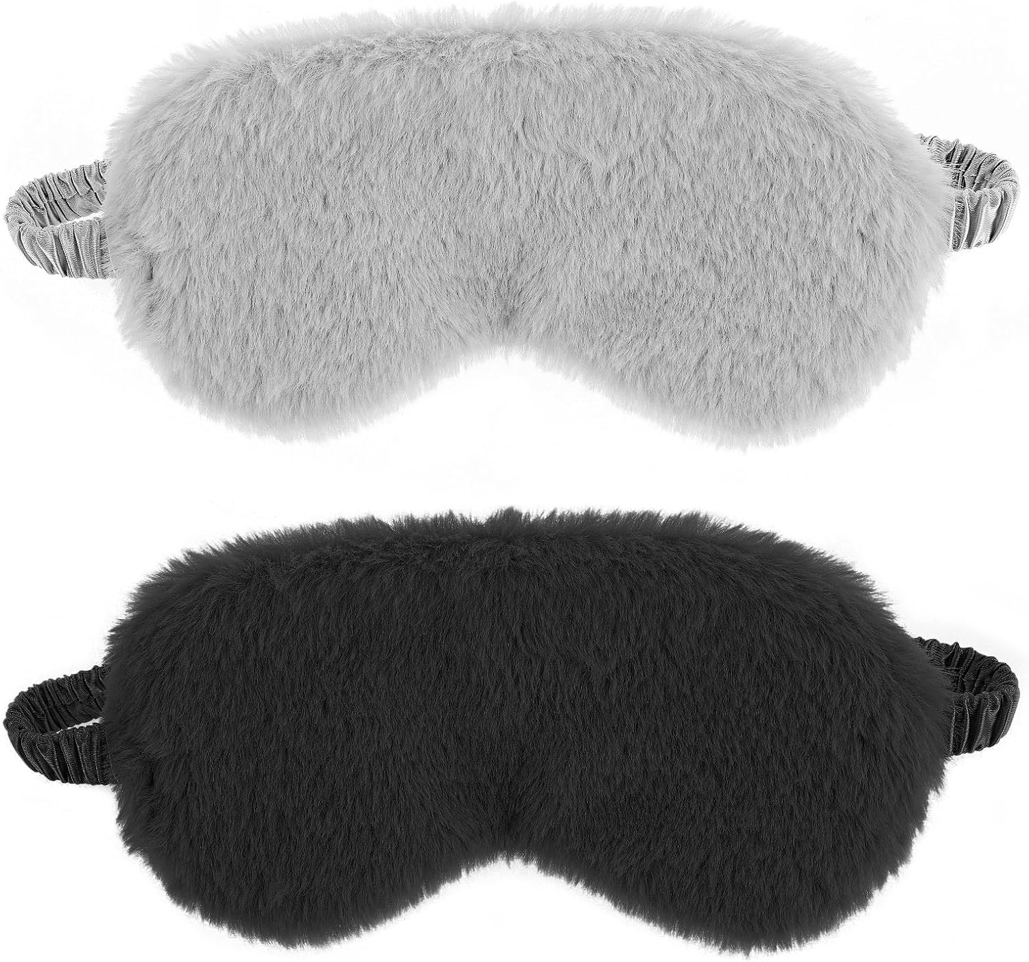 2 Pcs Plush Eye Mask Soft Sleeping Blindfold Eye Cover Comfortable Furry Faux Fur Sleeping Mask Satin Nap Night Eyeshade Cover for Women Men Gift (Black, Gray)