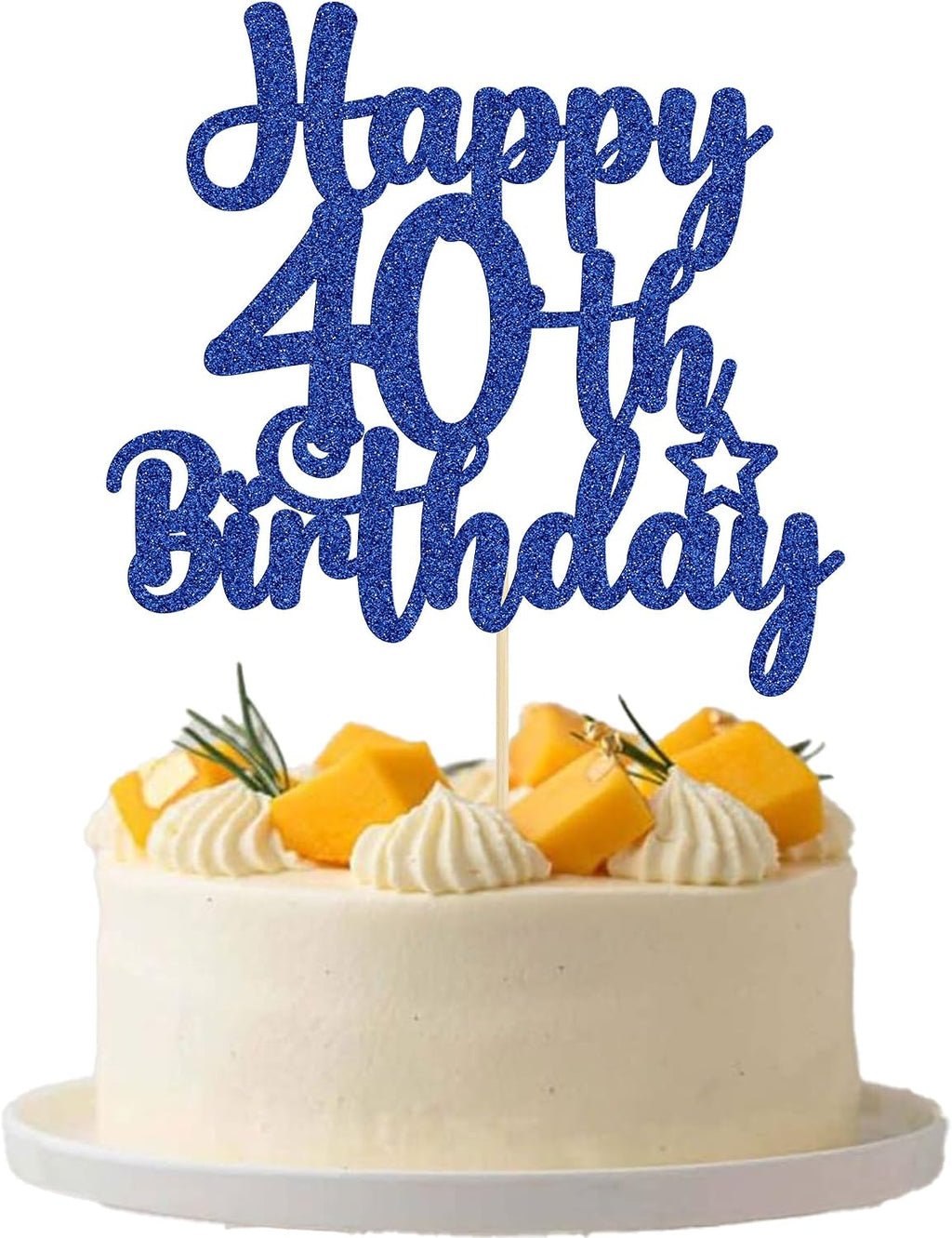 Gyufise 1Pc Happy 40th Birthday Cake Topper Glitter Cheers to 40 Years Old 40th Birthday Cake Pick for Celebrating 40th Birthday Anniversary Party Cake Decorations Supplies Blue