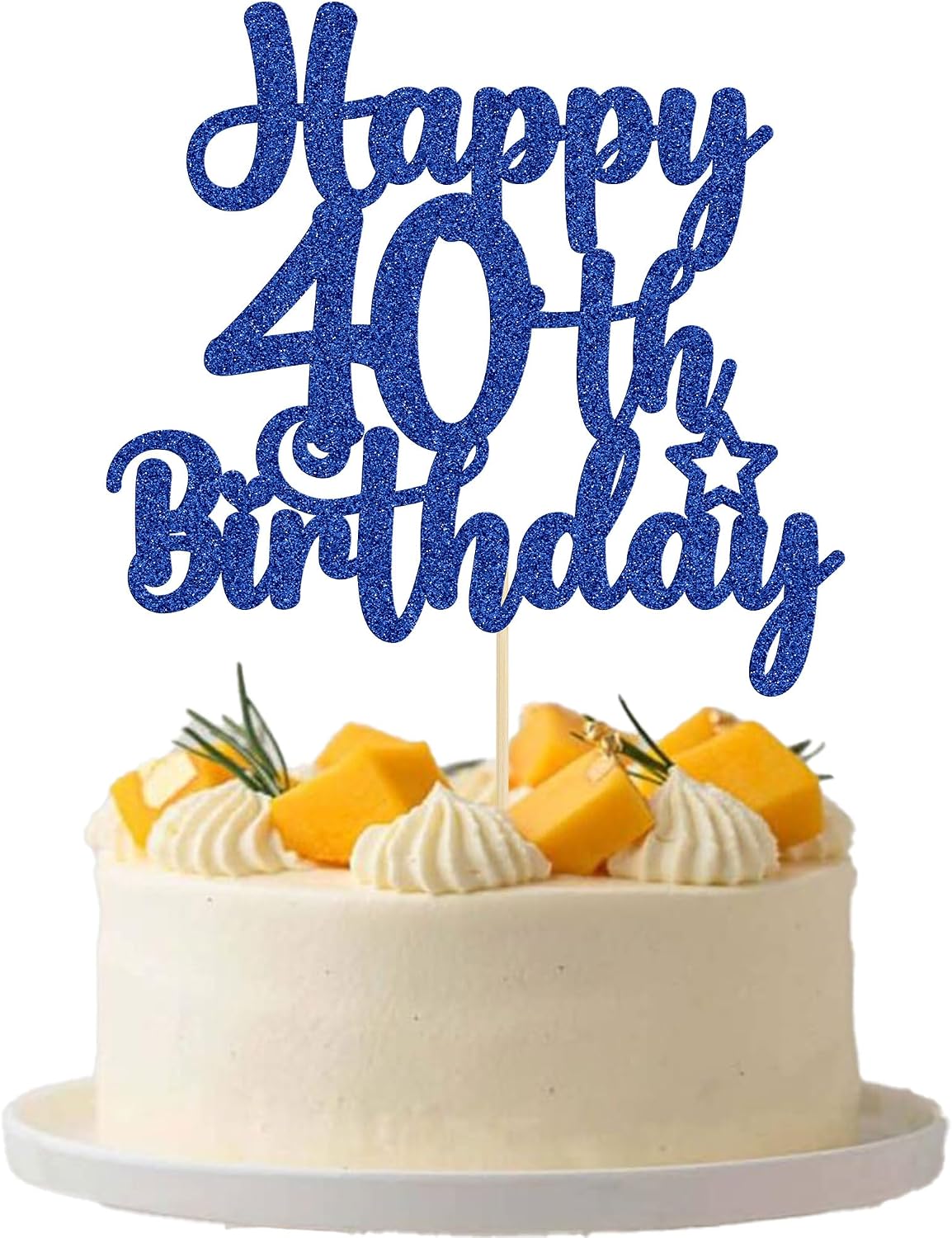 Gyufise 1Pc Happy 40th Birthday Cake Topper Glitter Cheers to 40 Years Old 40th Birthday Cake Pick for Celebrating 40th Birthday Anniversary Party Cake Decorations Supplies Blue