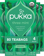 Pukka Three Mint Organic Herbal Tea Bags, After-Dinner Tea, Bags, 80 Total Tea Bags (20ct - Pack of 4)