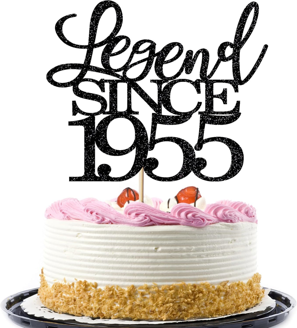 Legend Since 1955 Cake Topper 71th Birthday Happy Birthday Cake Topper Men and Women Cheer 71 Years Old Handmade Black Glitter Cake Decoration (1955)