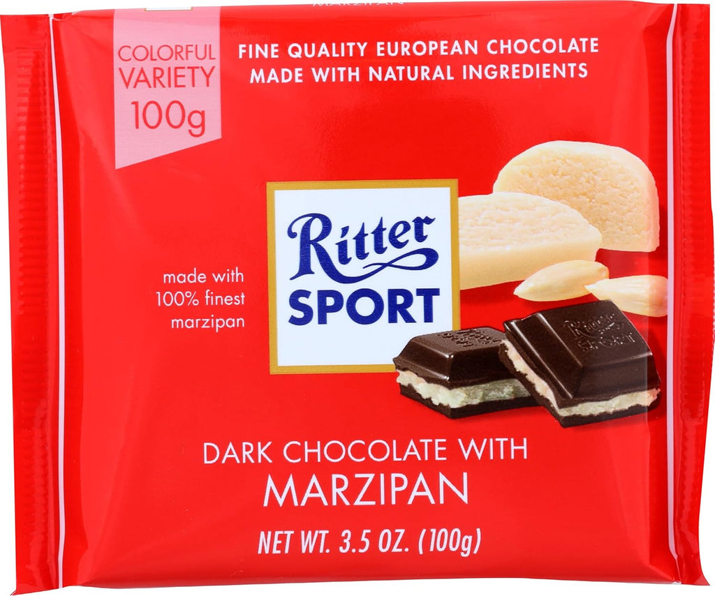 Ritter Sport Marzipan Dark Chocolate, Fresh from Germany, Chocolate with Marzipan Filling, Ritter Sport Chocolates in Colorful Variety, 3.5 Ounce (Pack of 12)