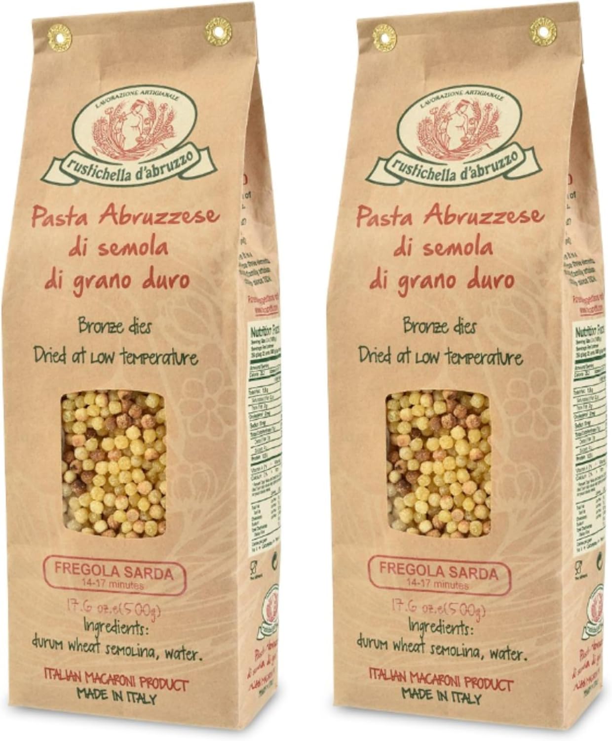 Rustichella d'Abruzzo Durum Wheat Fregola Sarda Pasta, 17.6 Ounce (Pack of 2)