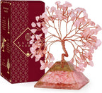 Rose Quartz Crystal Tree Good Luck Birthday Gifts for Women Mom Friends Sister Home and Office Desk Decor, Pyramid Base Reiki Healing Stones Chakra Tree of Life for Positive Energy, Money, Sucess