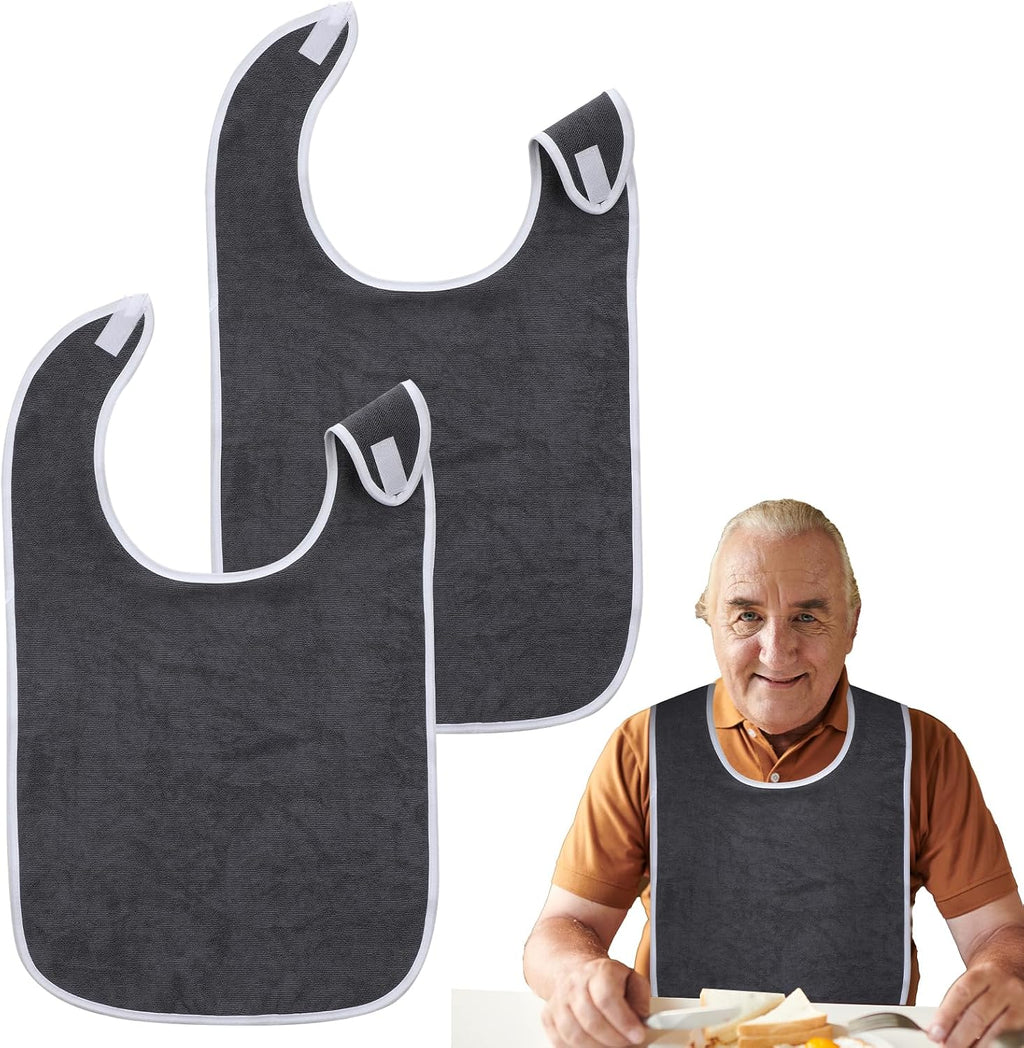 2 Pack Adult Bibs For Men Women Reusable Terry Cloth Bibs For Adults Towel Bib For Senior Citizens