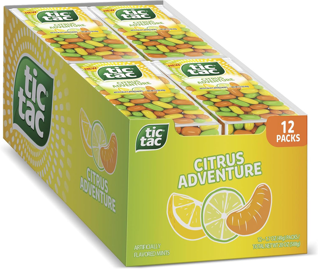 Tic Tac Citrus Adventure, On-the-Go Pocket-Sized Mints, 100 pieces, Bulk 12 Pack, 1.7 oz Each