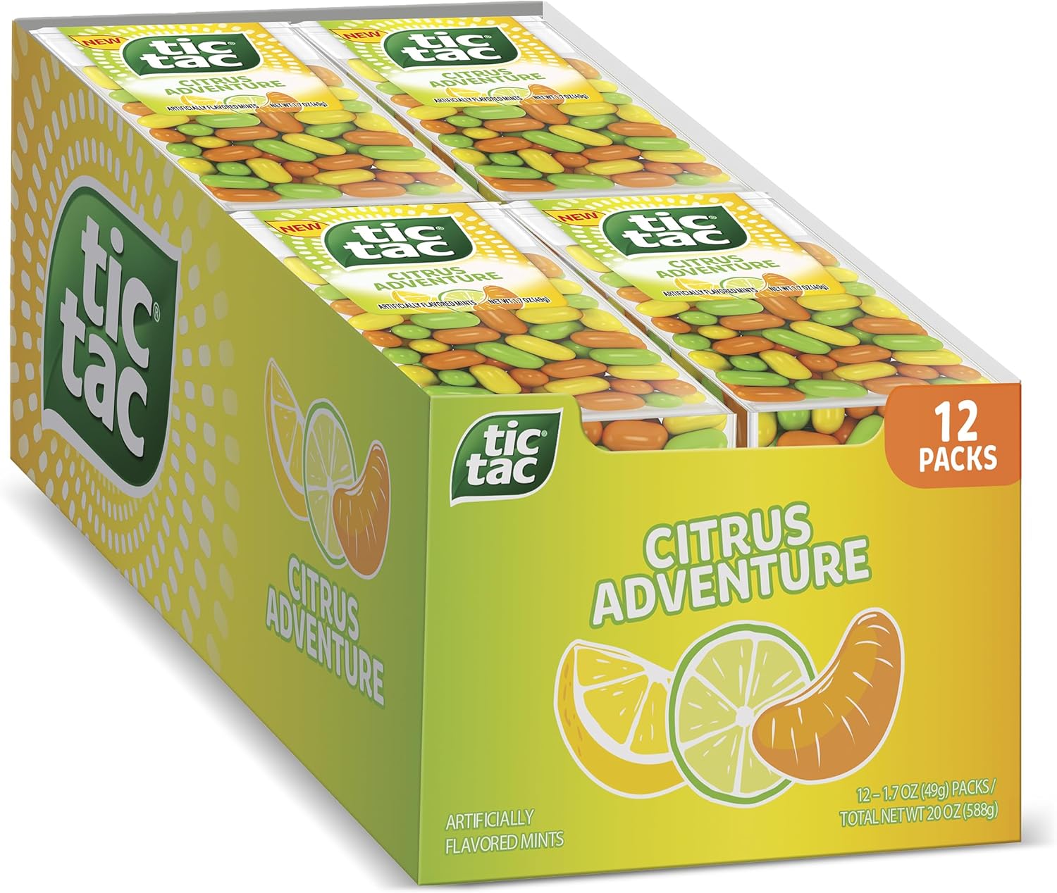 Tic Tac Citrus Adventure, On-the-Go Pocket-Sized Mints, 100 pieces, Bulk 12 Pack, 1.7 oz Each