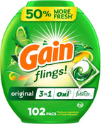 Gain Flings Laundry Detergent Pacs, 102 Count, Original Scent, with Odor Defense, concentrated laundry soap pacs