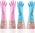 KINGFINGER Rubber Latex-Free Dishwashing Gloves for Household Cleaning, Waterproof, 2-Pair Large with Long Cuff & Flock Lining