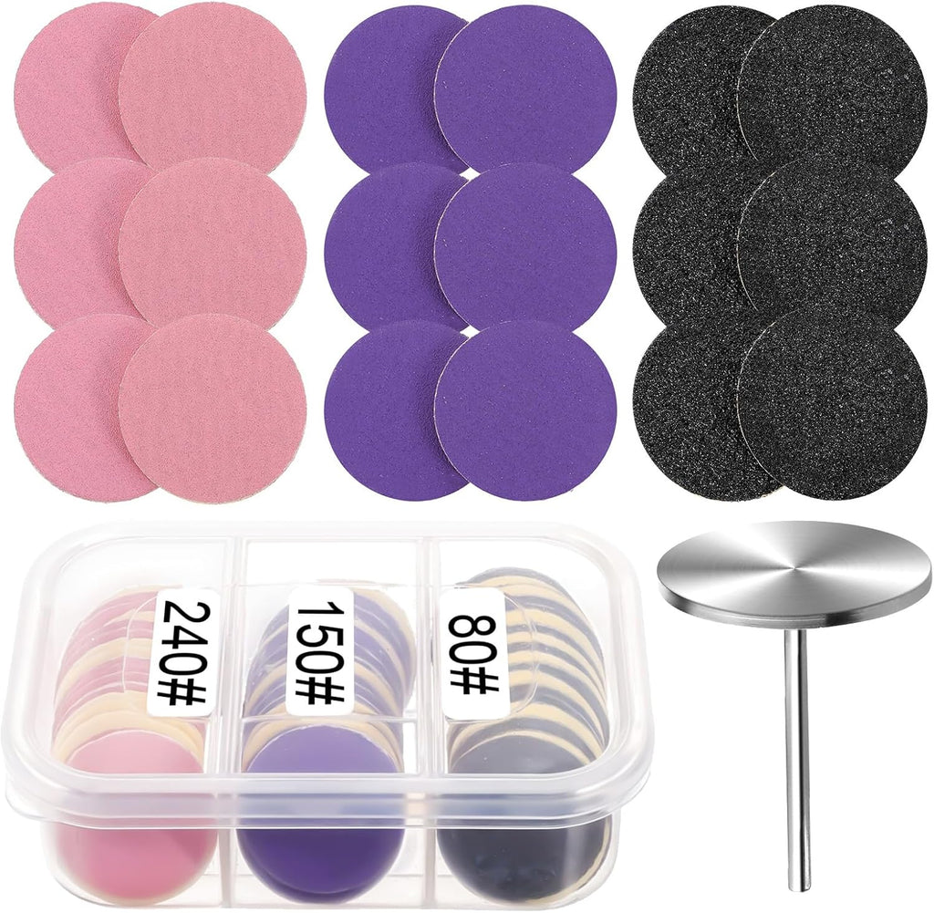 61 Pcs Sanding Paper Discs with Metal Nail Drill Bit, 25mm Pedicure Disc Replacement Sanding Disk Pedicure Supplies Tools Foot File for Electric Remover Dead Skin Callus (#80#150#240 Grit)