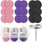 61 Pcs Sanding Paper Discs with Metal Nail Drill Bit, 25mm Pedicure Disc Replacement Sanding Disk Pedicure Supplies Tools Foot File for Electric Remover Dead Skin Callus (#80#150#240 Grit)