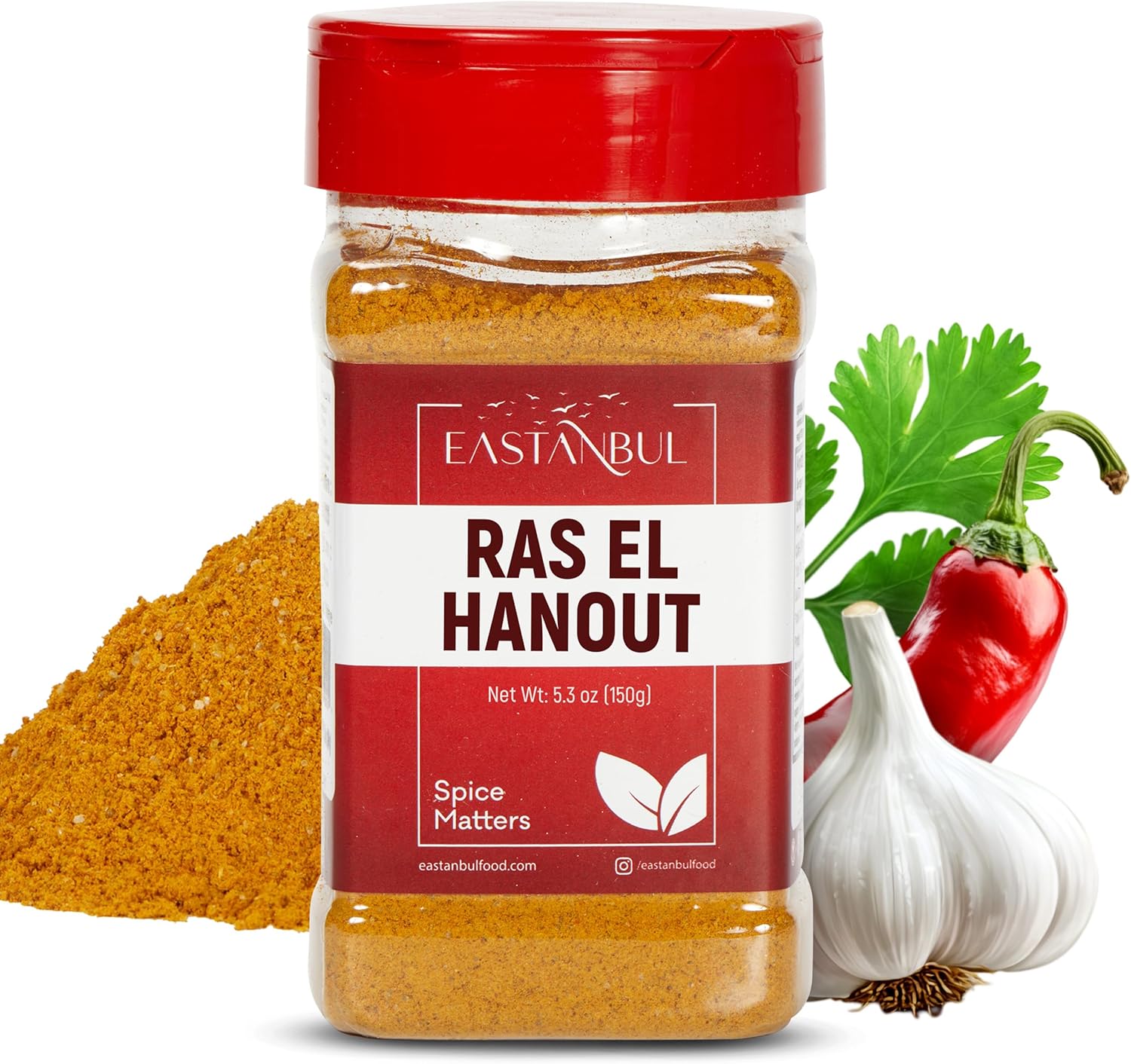 Eastanbul Ras El Hanout Spice, 5.3oz, Meat Seasoning, All-in-One Ras El Hanout Moroccan Spice Blend, North African Baharat Blend, Farm Fresh International Seasonings, Low Sodium, No MSG, No Filler