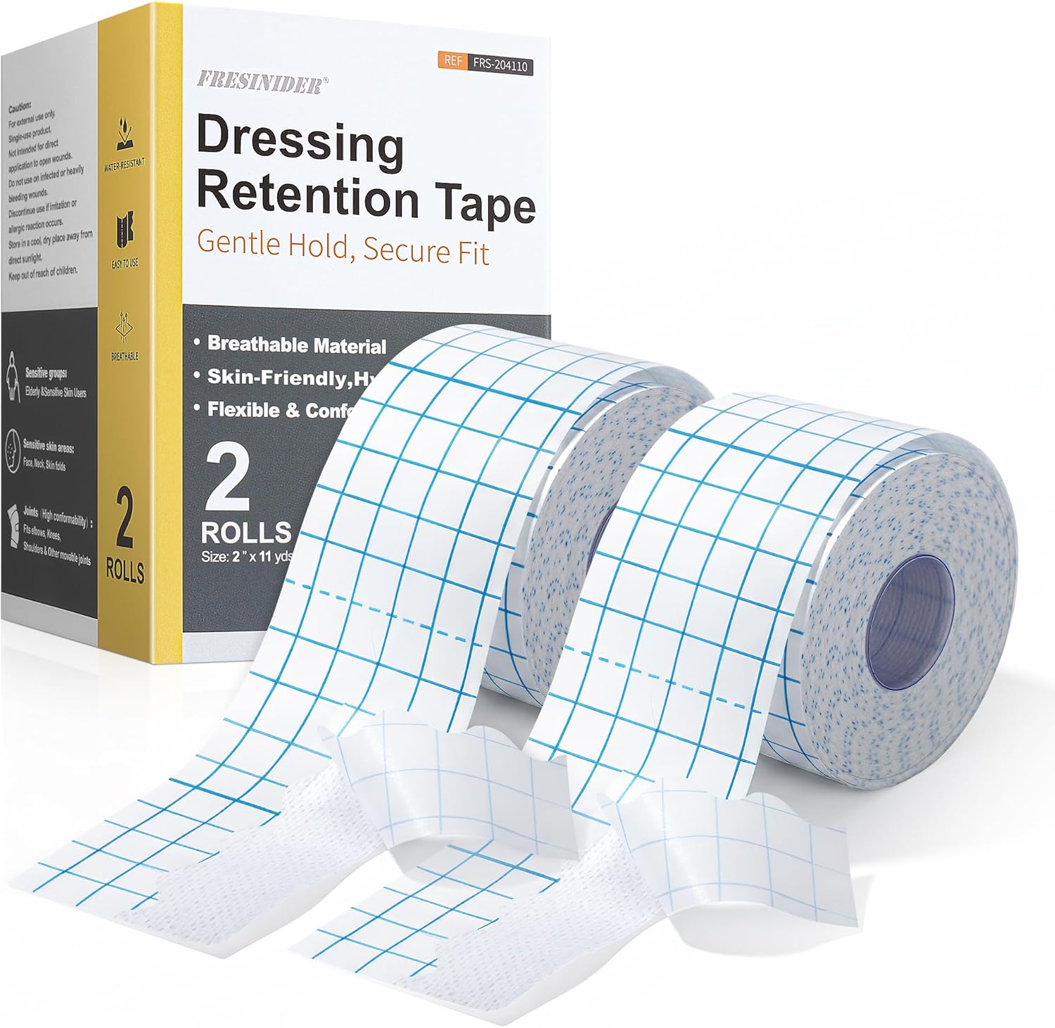 FRESINIDER Dressing Retention Tape, 2 Rolls 2” x 11 Yards, Hypoallergenic Medical Fixation Tape for Securing Dressings & Bandages, Breathable Non-Woven Fabric, Gentle Adhesion, Latex Free
