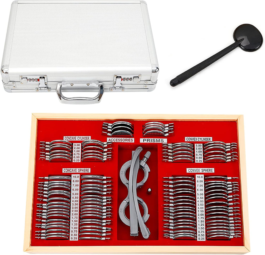 104 pcs/set Optical Trial Lens Set, Aluminum Case Trial Frame, Metal Rim Optometry Test Kit