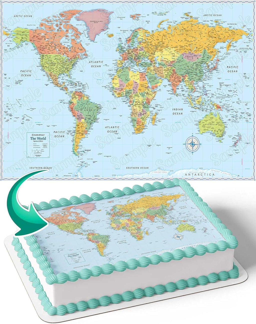 World Map Glove Earth WM Edible Cake Image Topper Personalized Birthday Cake Banner 1/4 Sheet
