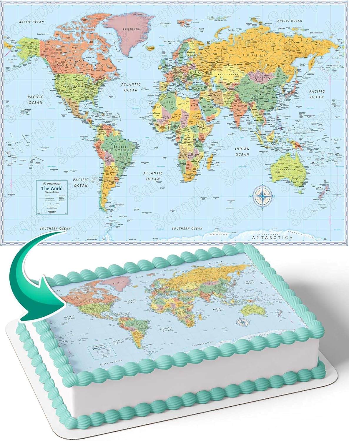World Map Glove Earth WM Edible Cake Image Topper Personalized Birthday Cake Banner 1/4 Sheet