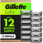 GilletteLabs Razor Blade Refills, 12ct Razor Cartridges, Razor Refills for Men Compatible with GilletteLabs Exfoliating Bar Razor and Heated Razor