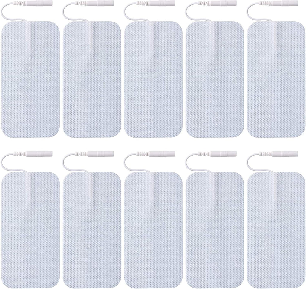 10 Pieces Large Electrode Pads - Premium Reusable TENS Unit Pads with Standard 2mm PIN Connector - 2x4 Inches Self-Adhesive for Pain Relief and Muscle Stimulation