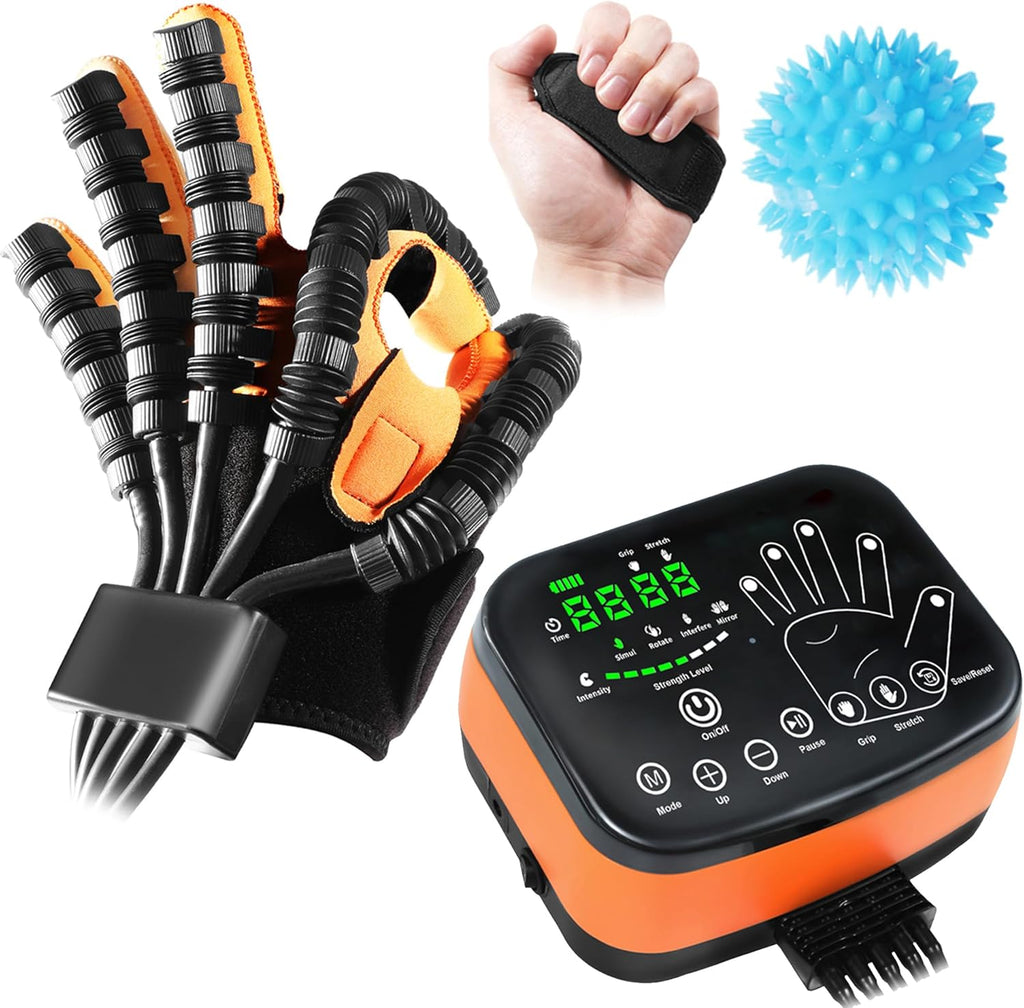 Rehabilitation Robot Gloves for Hand Hemiplegia Stroke Recovery, Finger Rehab Robotic Glove Strokes Therapy Equipment, 4 Modes, 2600mAh Rechargeable S/M/L/XL Sizes (Left Hand-XL)