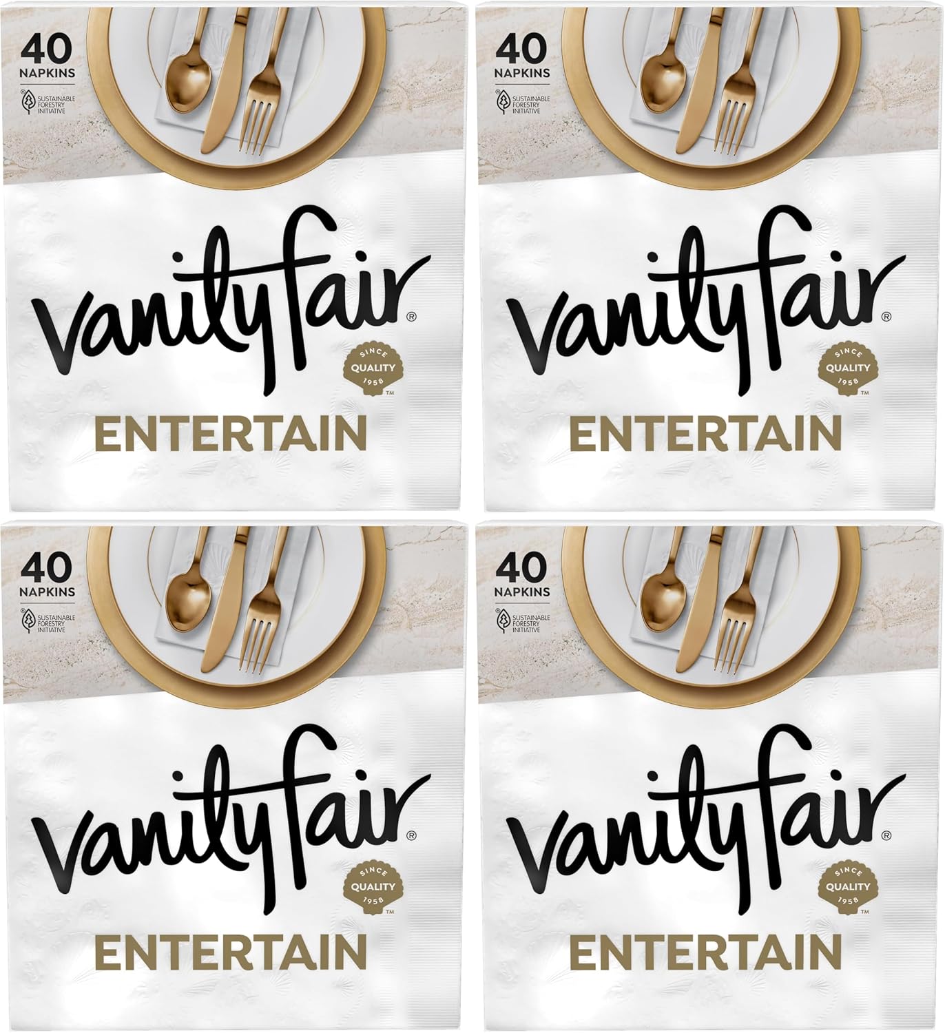 Vanity Fair Entertain Paper Napkins, Disposable Napkins Made For Entertaining And Events, 40 Count (Pack of 4)