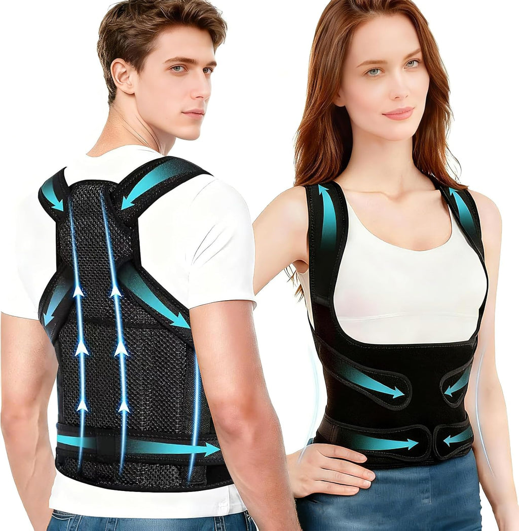 Back Brace Posture Corrector for Women Men, Breathable Back Brace for Full Back Support, Adjustable Shoulder Straightener for Spinal Alignment, Hunched Back & Shoulder Pain Relief