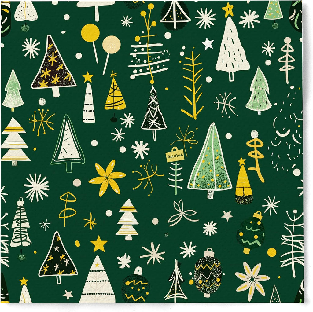 Premium Designer Paper Napkins, 3-Ply 6.5 x 6.5-inches Fold Disposable Decorative Lunch Dinner Napkins (20, Festive Green, 6.5"x6.5", Luncheon Size)