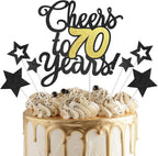 Cheers to 70 Years Cake Topper - Black Gold 70th Birthday/Anniversary Cake Topper for Men Women - Happy 70th Birthday Cake Topper - Cake Decorations for seventy Birthday or Anniversary Party