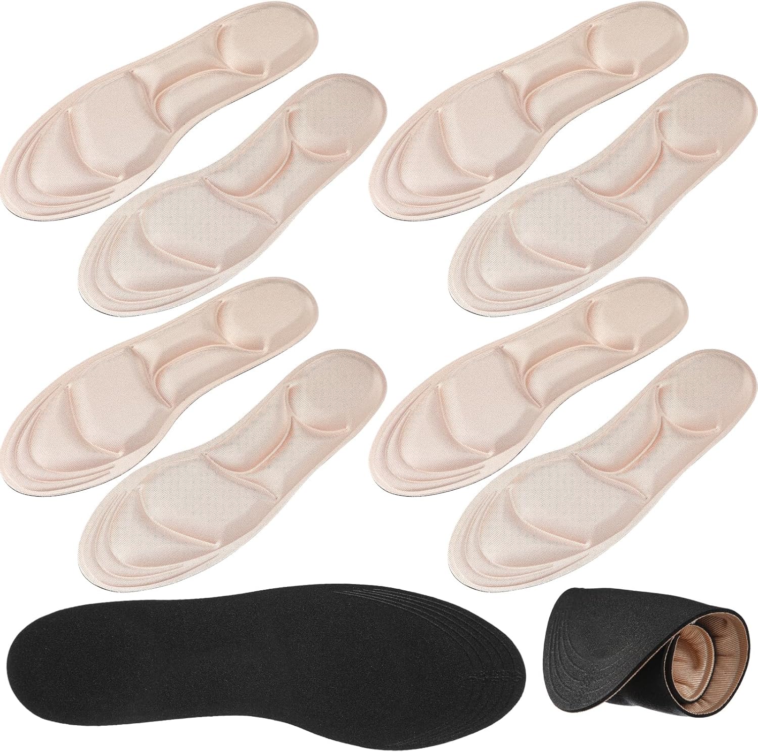 4 Pairs Arch Support Insoles for Women, Memory Foam Cushion Shoe Inserts, Breathable High Heel Inserts, 5d Barefoot Comfort Shoe Pad for Massaging Arch Pain Relief(Beige)