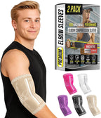 BLITZU Elbow Compression Sleeve for Tendonitis 2 Pack, Tennis Elbow Brace Support for Men and Women Golfers Elbow Pain Relief, Arthritis, Bursitis, Arm Brace for Workout, Weightlifting Nude L